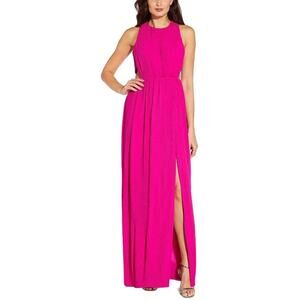 Aidan Mattox Pink Flame Cutout Back Pleated Maxi Gown 0 NEW
